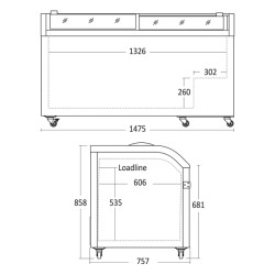 Supermarkedsfryser, scandomestic XS602E-tegning